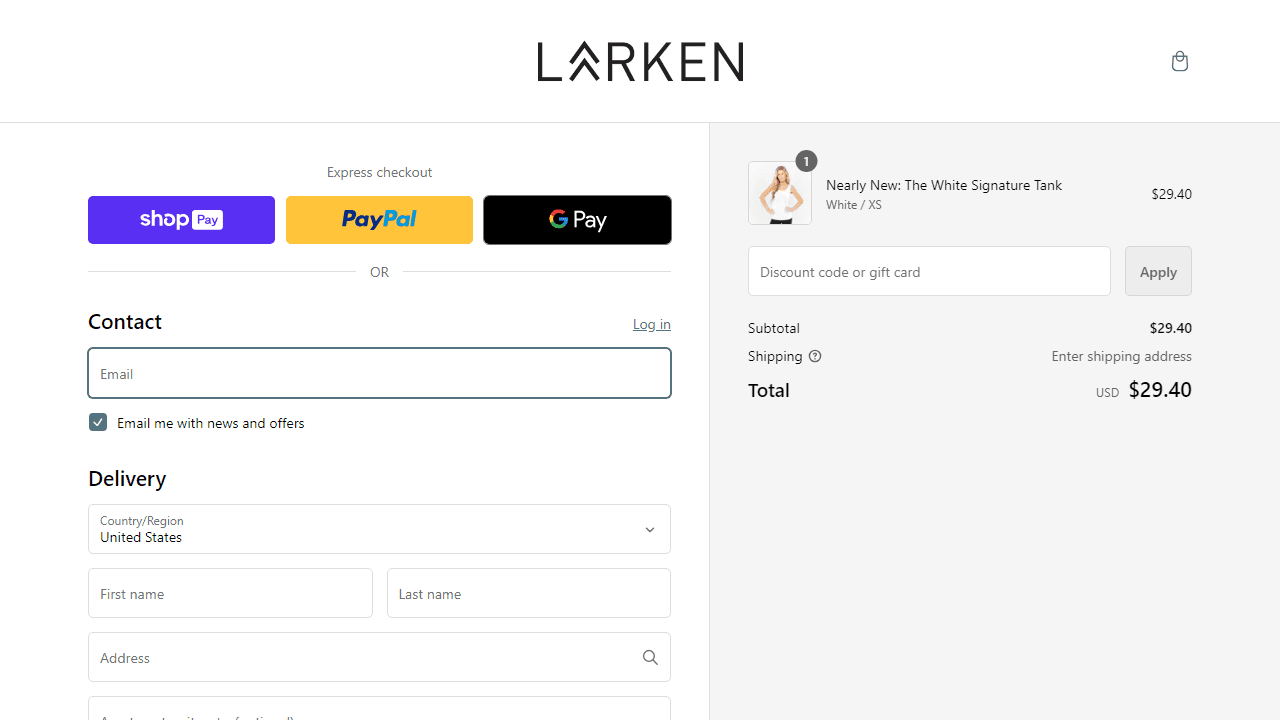 How to apply Larken coupon code